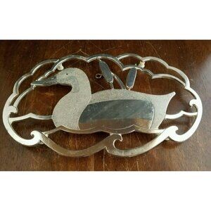 Wm A Rogers Silverplate Duck and Cattails Trivet Made in Japan 10 1/4" by 6 1/2"